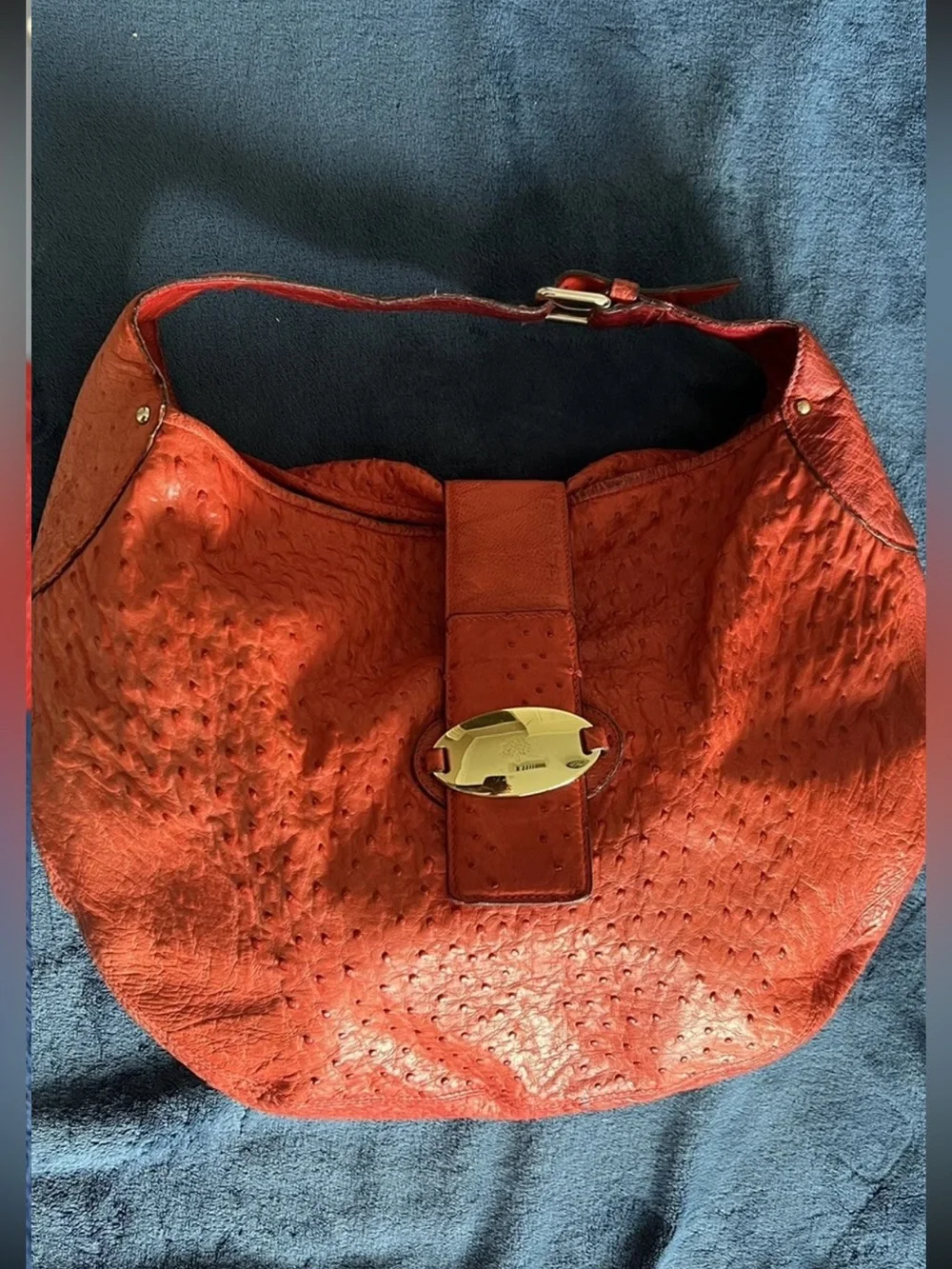 Mulberry Orange Ostrich-Effect Hobo with Gold Clasp